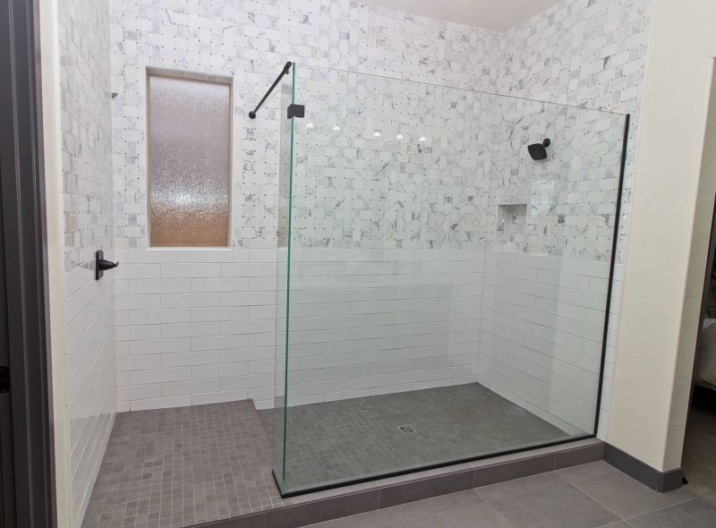 Large-format White Tile Shower Wall
